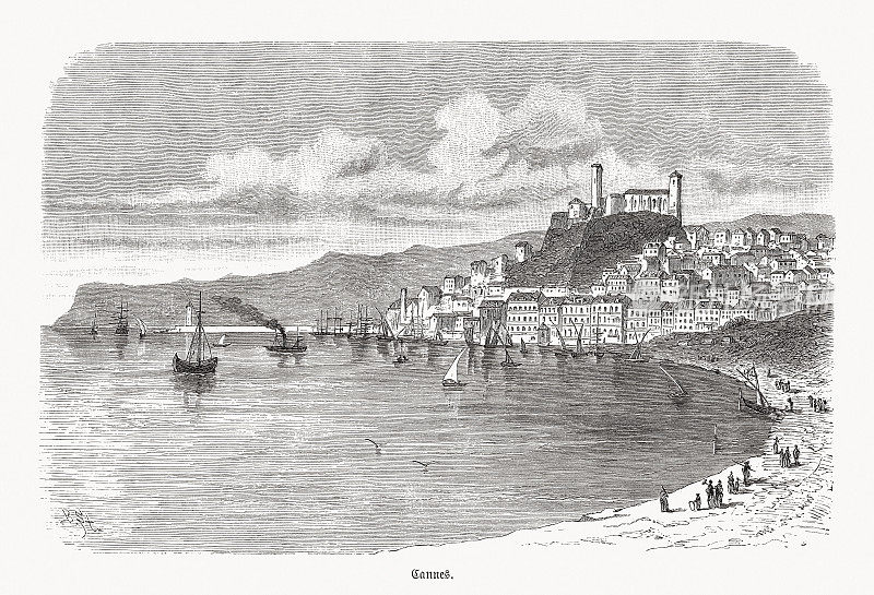 戛纳的历史观，Côte d’azur，法国，木刻，1893年出版